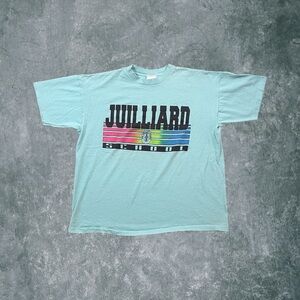 Vintage 1990s University Juilliard Blue Multi-Colored Graphic Print T-Shirt XL